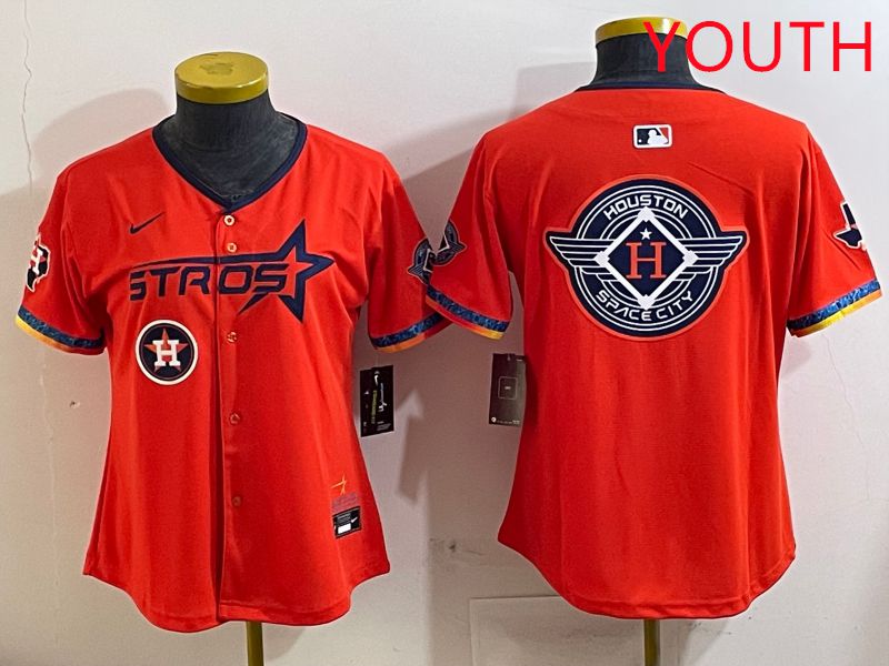 Youth Houston Astros Blank Orange Fourth generation Joint Name 2025 Nike MLB Jersey style 17->youth mlb jersey->Youth Jersey
